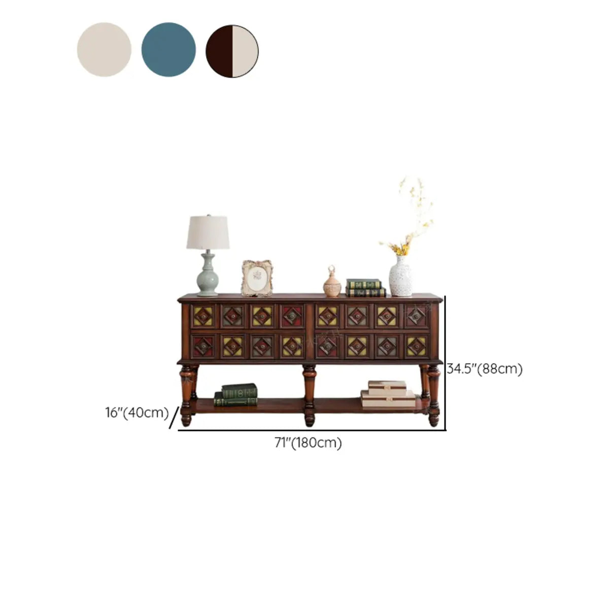 Vintage Rectangular Wooden Brown Storage Console Table Image - 17