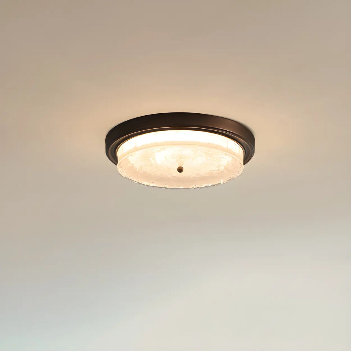 Bedroom Vintage Brown Round Glass Flush Mount Light Image - 3