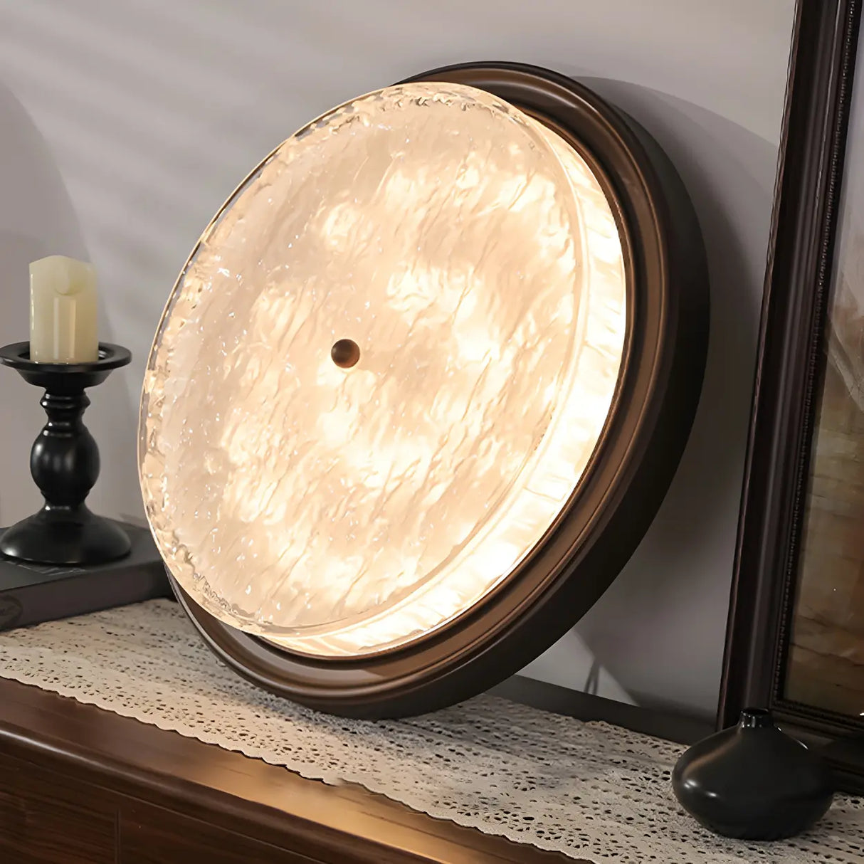 Bedroom Vintage Brown Round Glass Flush Mount Light Image - 8