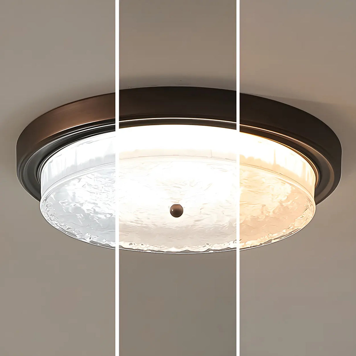 Bedroom Vintage Brown Round Glass Flush Mount Light Image - 9