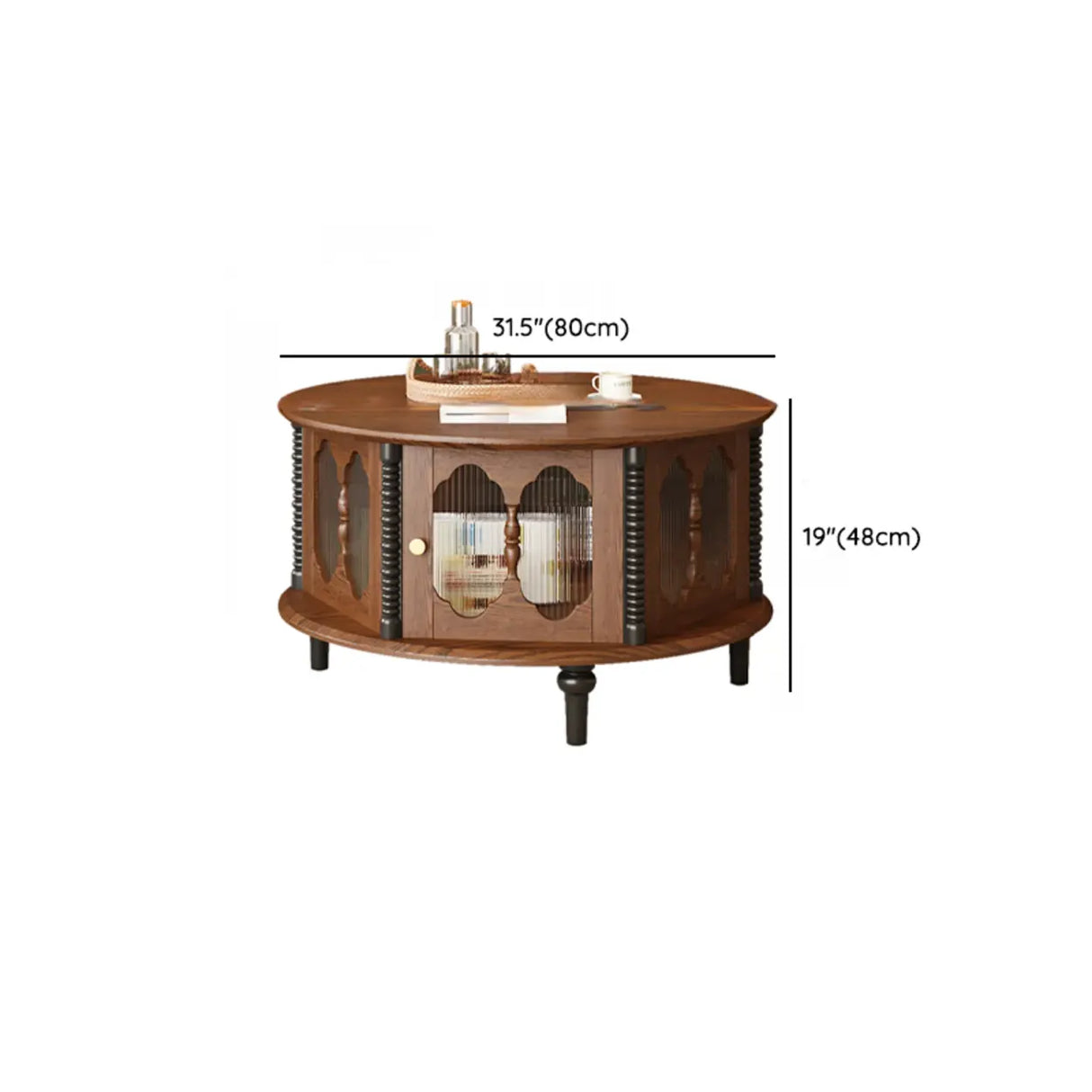 Vintage Round Wood Coffee Table Set with Storage Shelf Image - 11