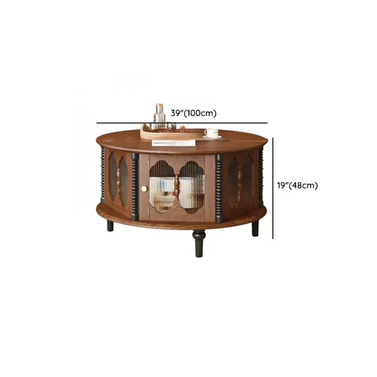 Vintage Round Wood Coffee Table Set with Storage Shelf Image - 12