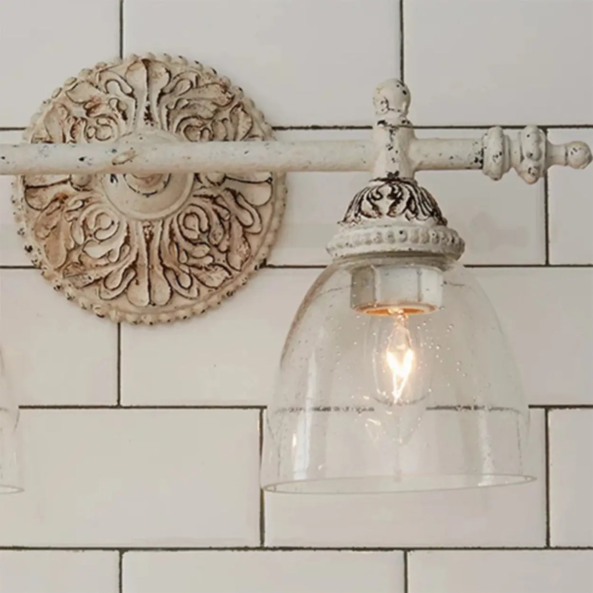 Vintage Rustic Clear Glass Vanity Light Fixture Image - 11