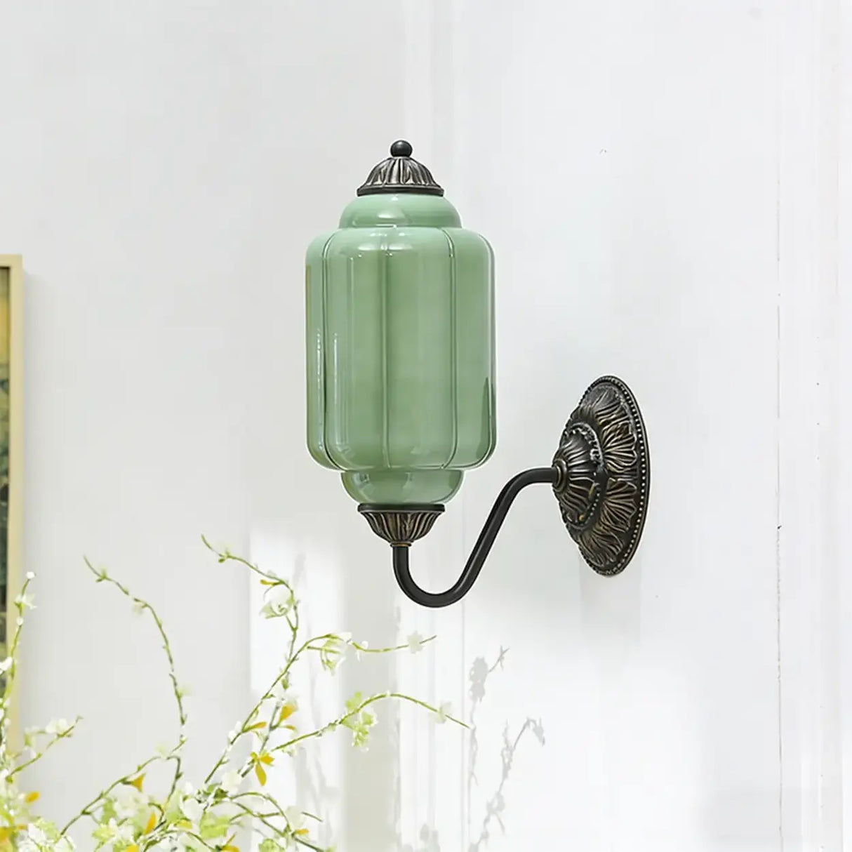 Vintage Shabby Chic Glass Steel Base Dimmable Wall Sconce Image - 1