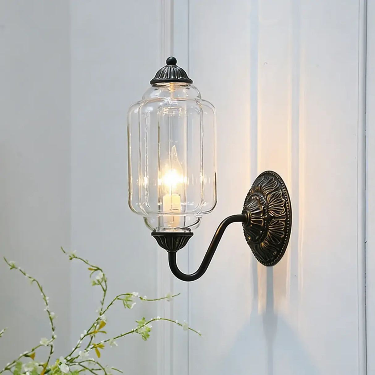 Vintage Shabby Chic Glass Steel Base Dimmable Wall Sconce Image - 8