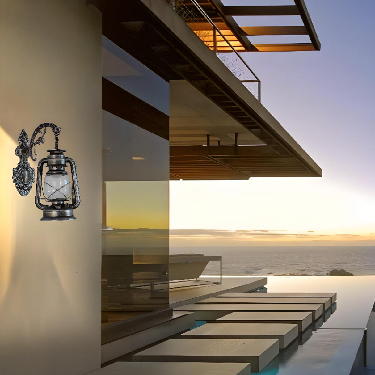 Vintage Silver Outdoor Lantern Waterproof Wall Sconce Image - 1