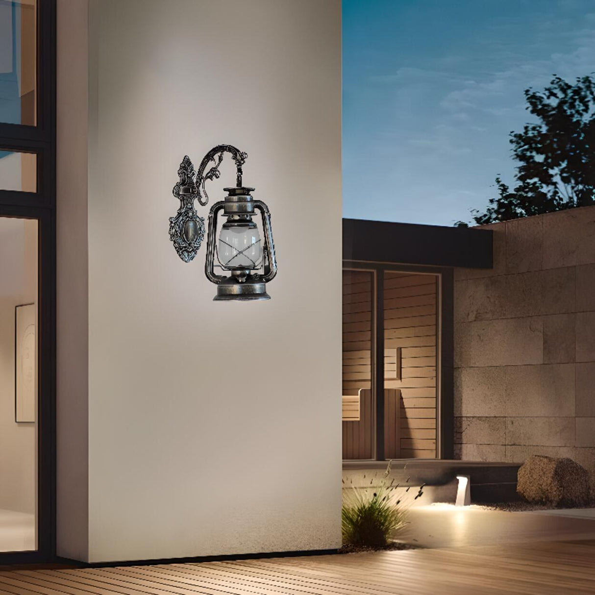 Vintage Silver Outdoor Lantern Waterproof Wall Sconce Image - 3