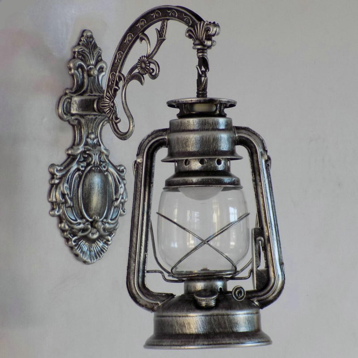 Vintage Silver Outdoor Lantern Waterproof Wall Sconce Image - 9