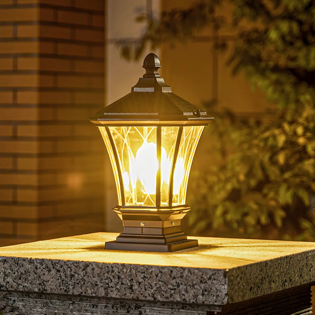 Vintage Solar Glass Lantern Outdoor Garden Post Light Image - 12