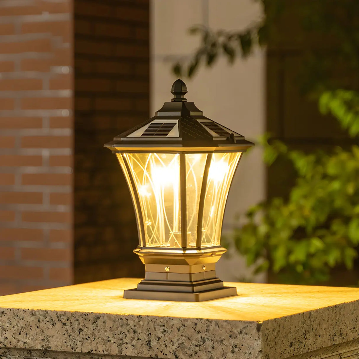 Vintage Solar Glass Lantern Outdoor Garden Post Light Image - 13