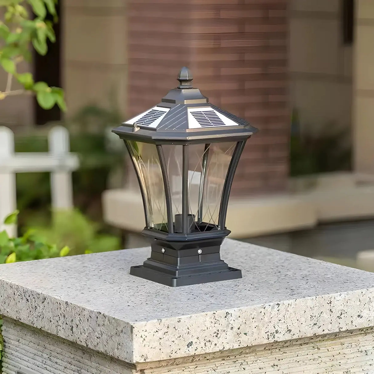 Vintage Solar Glass Lantern Outdoor Garden Post Light Image - 14