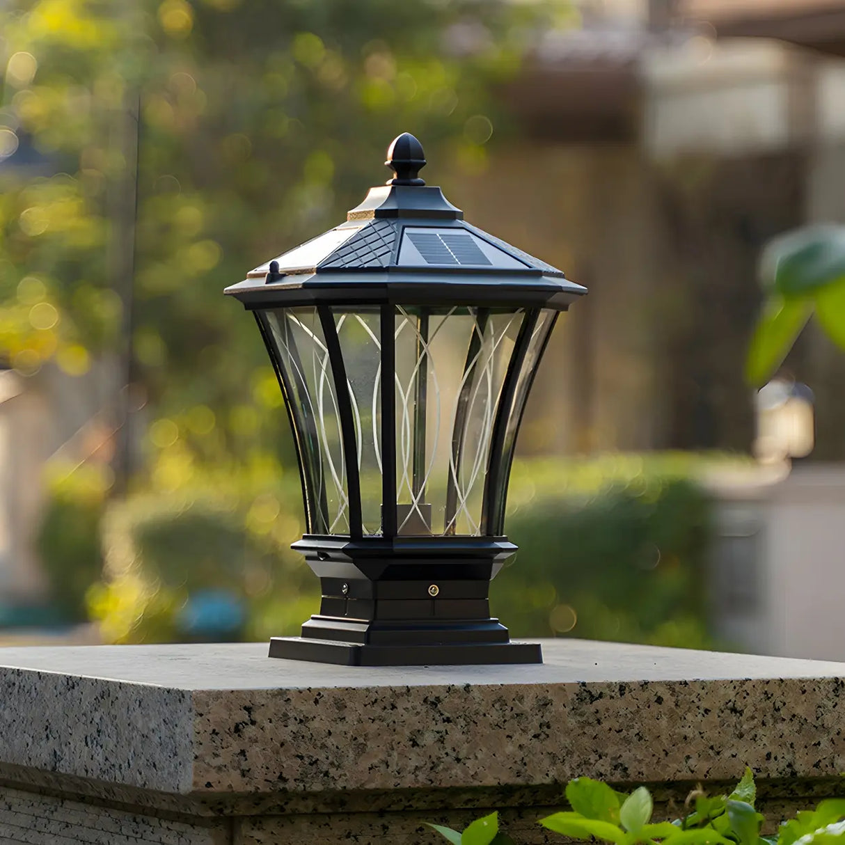 Vintage Solar Glass Lantern Outdoor Garden Post Light Image - 15