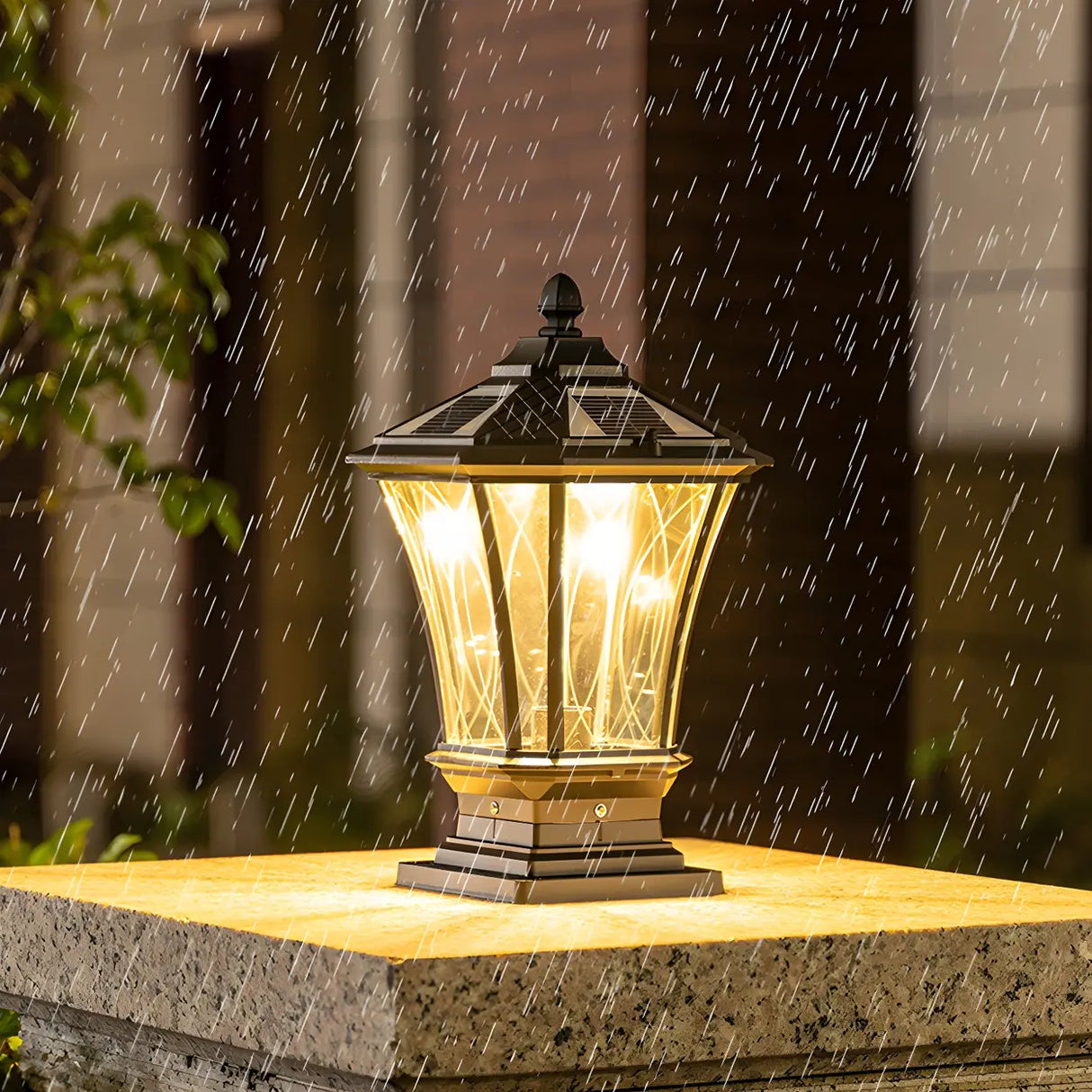 Vintage Solar Glass Lantern Outdoor Garden Post Light Image - 2