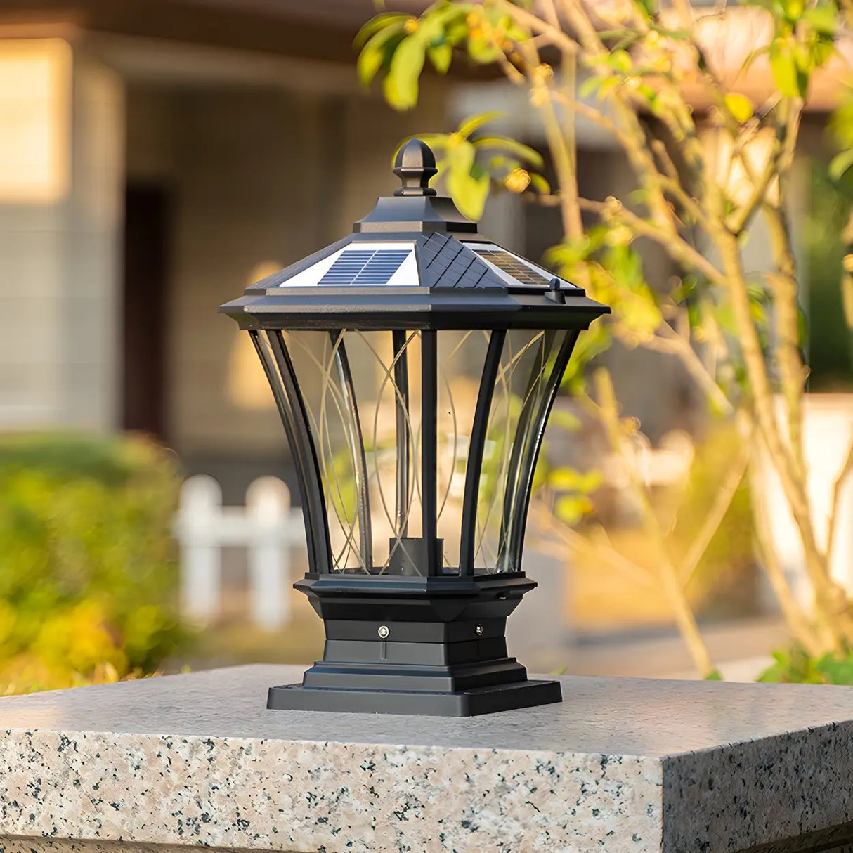 Vintage Solar Glass Lantern Outdoor Garden Post Light Image - 3