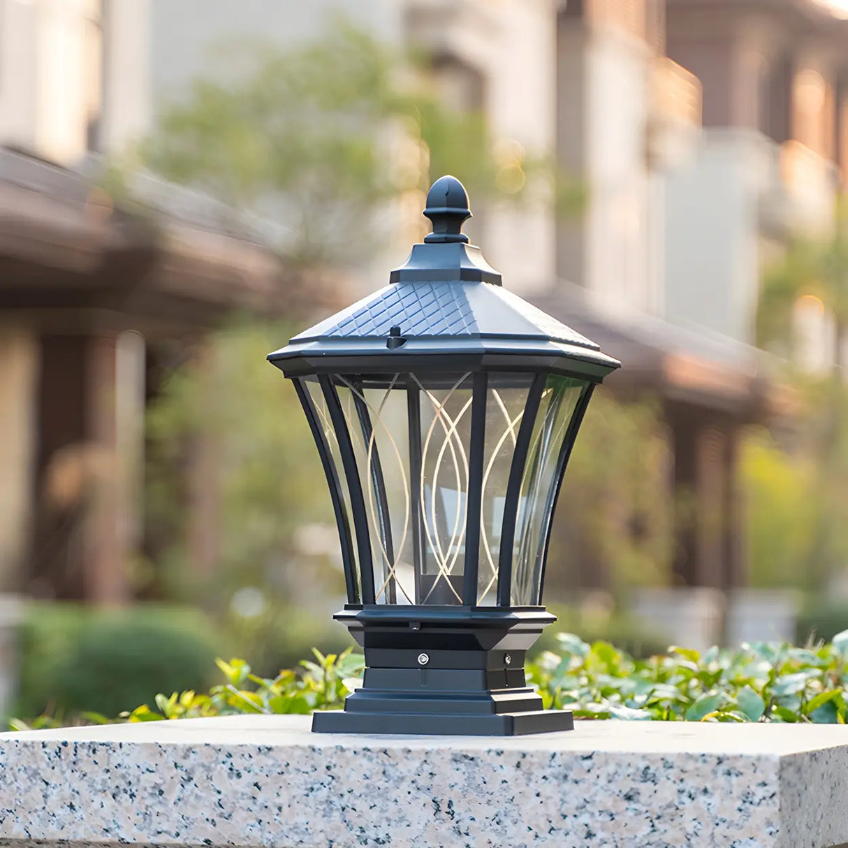 Vintage Solar Glass Lantern Outdoor Garden Post Light Image - 4