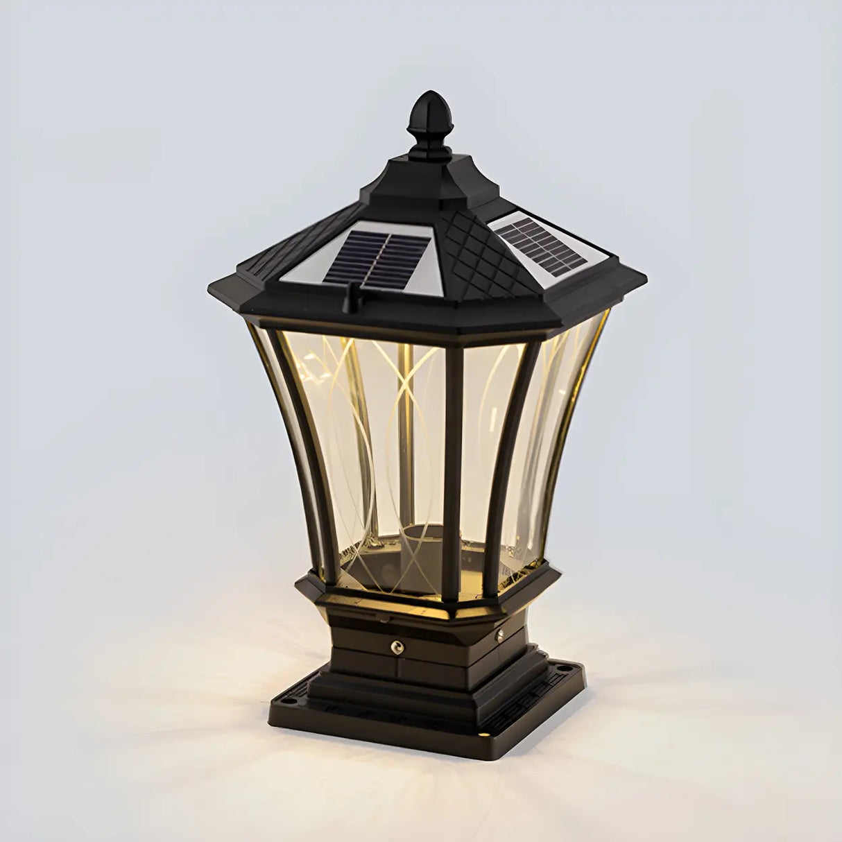 Vintage Solar Glass Lantern Outdoor Garden Post Light Image - 6