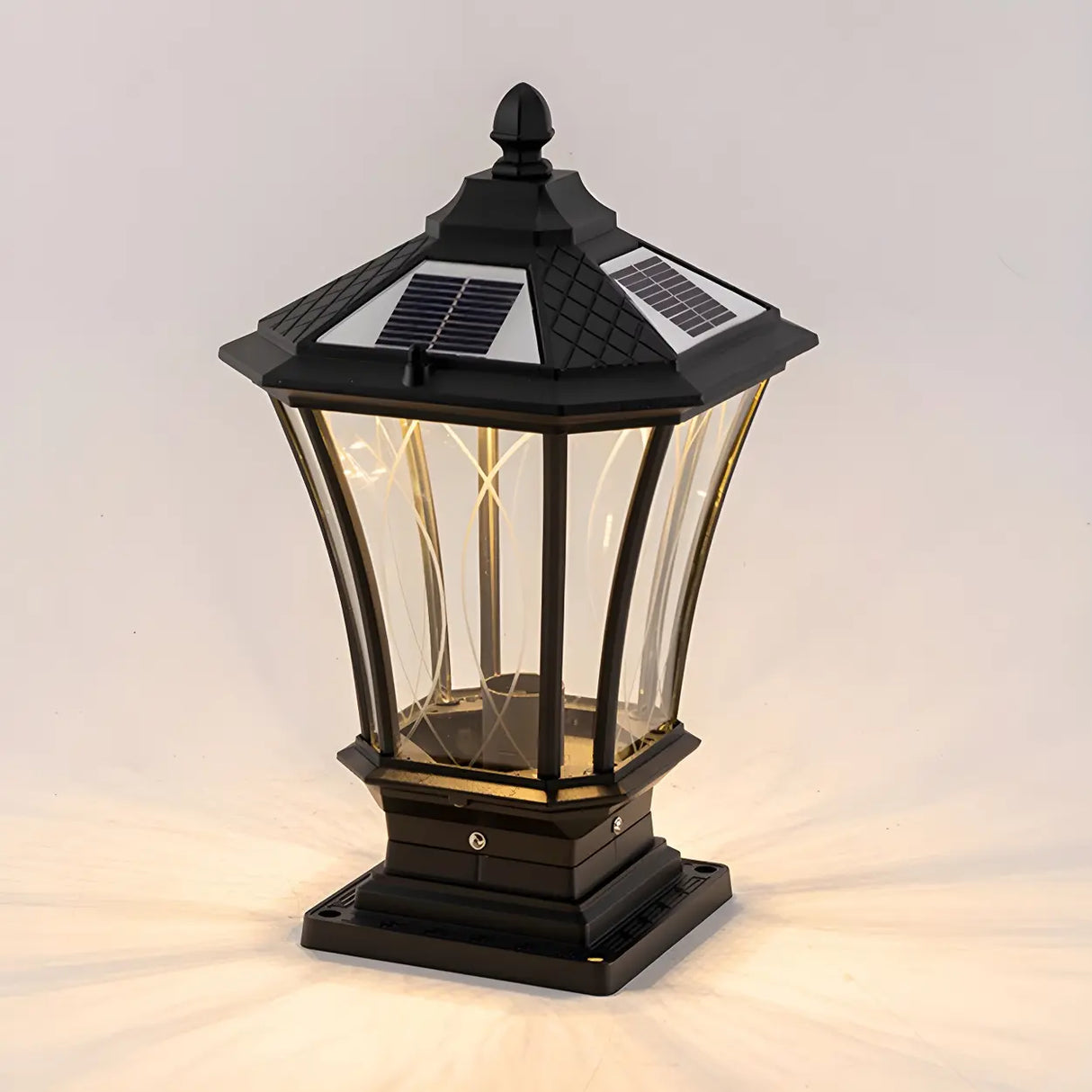 Vintage Solar Glass Lantern Outdoor Garden Post Light Image - 7