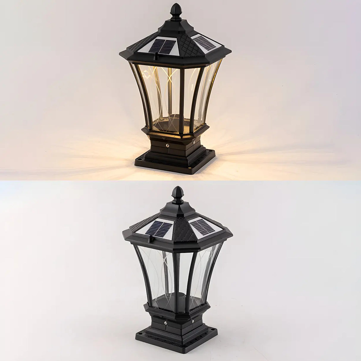 Vintage Solar Glass Lantern Outdoor Garden Post Light Image - 8