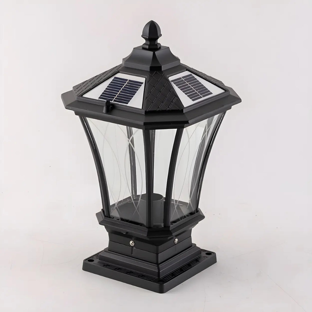 Vintage Solar Glass Lantern Outdoor Garden Post Light Image - 9