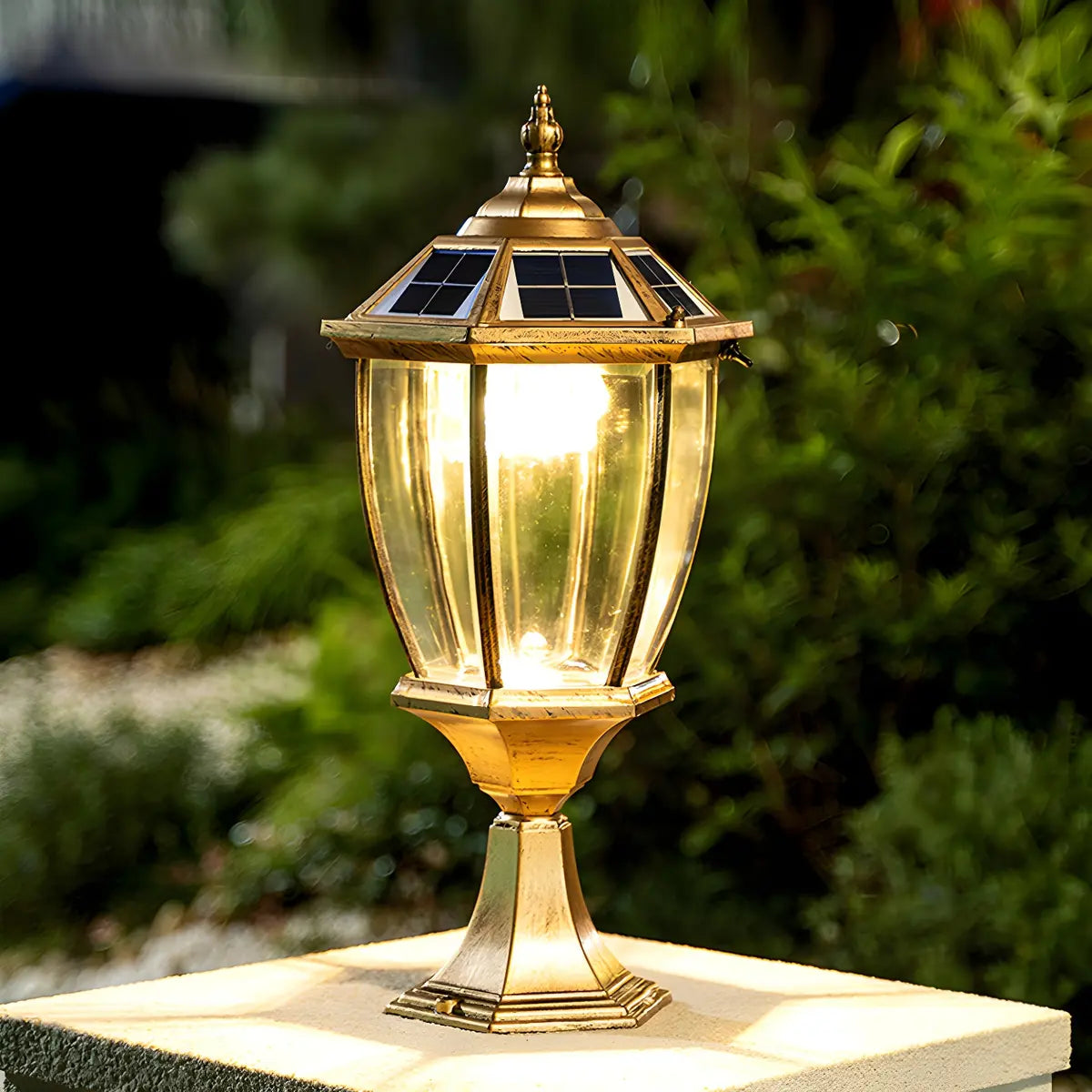 Vintage Solar Lantern Outdoor Garden Column Light Gold Image - 1