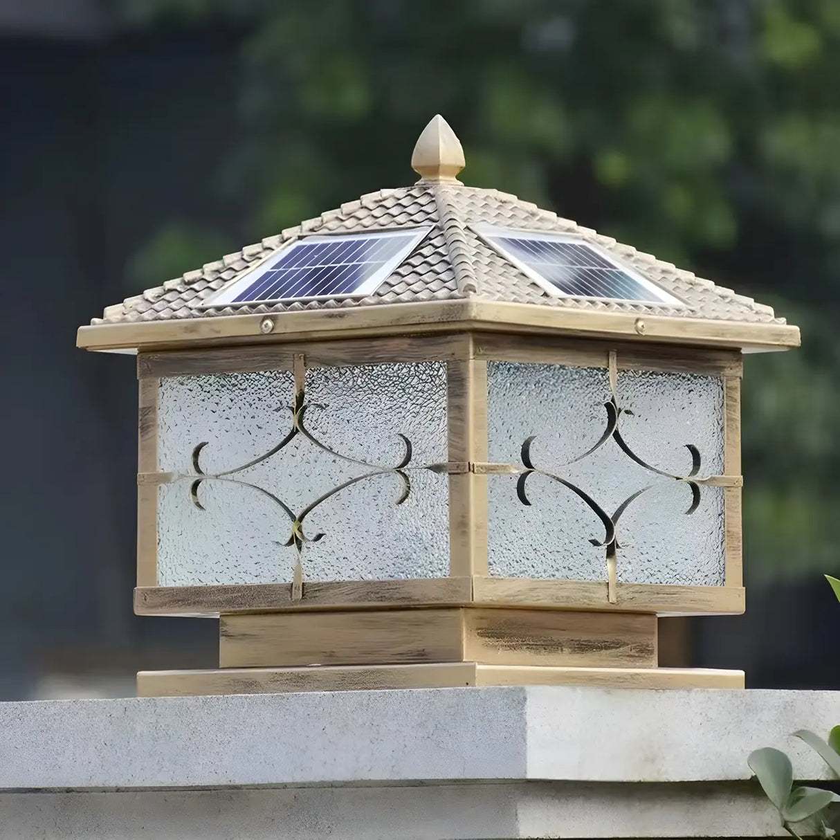 Vintage Solar Lantern Square Metal Outdoor Post Light Image - 12