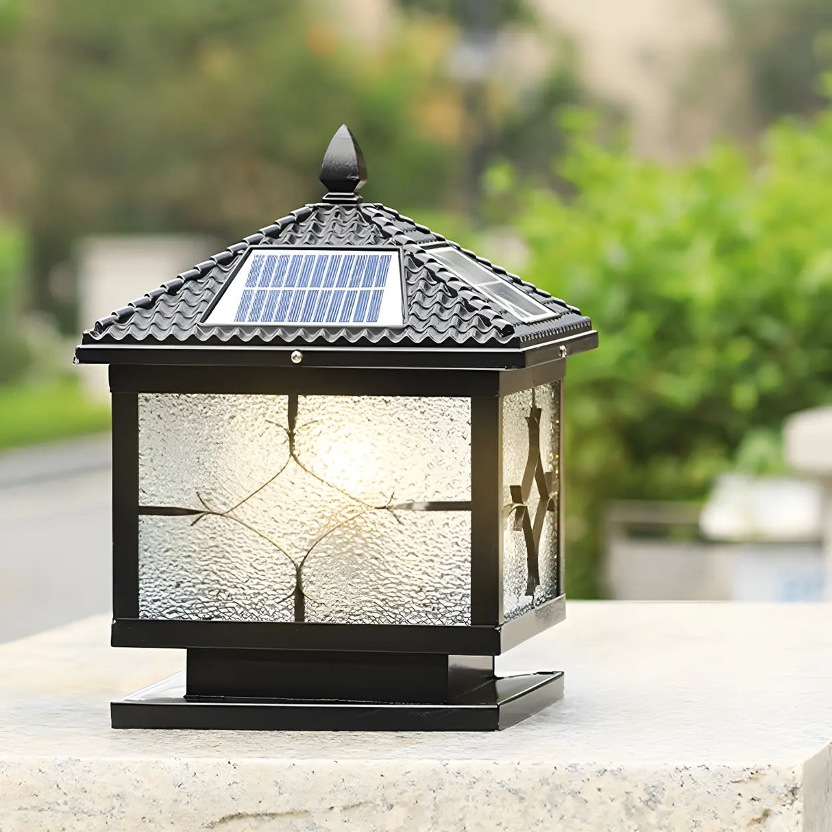 Vintage Solar Lantern Square Metal Outdoor Post Light Image - 14