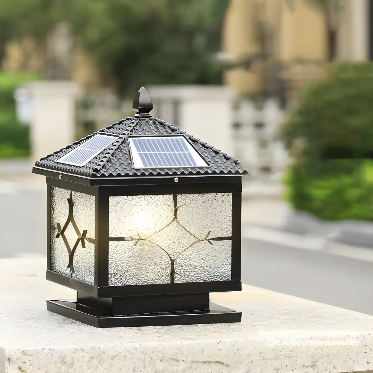 Vintage Solar Lantern Square Metal Outdoor Post Light Image - 15