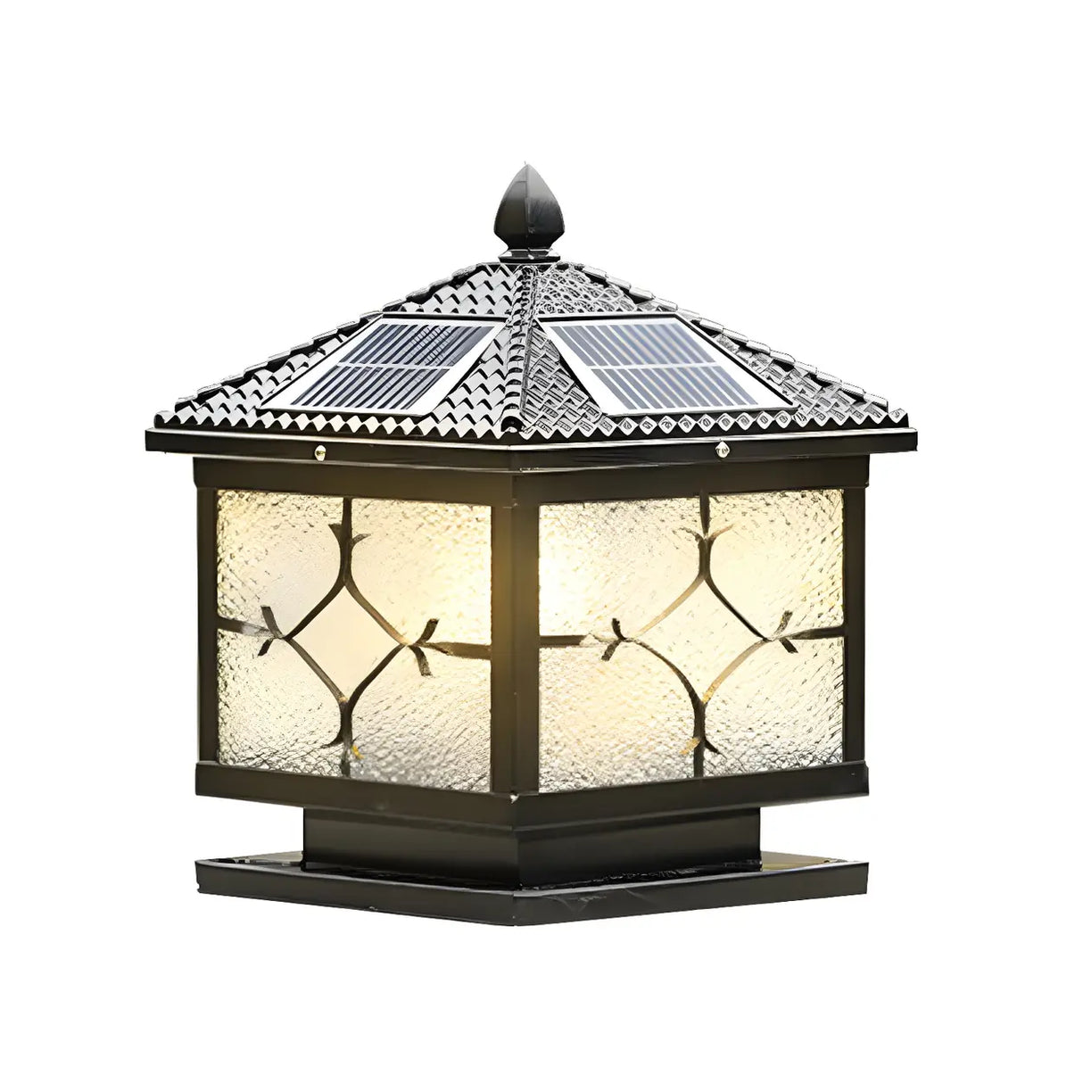 Vintage Solar Lantern Square Metal Outdoor Post Light Image - 6