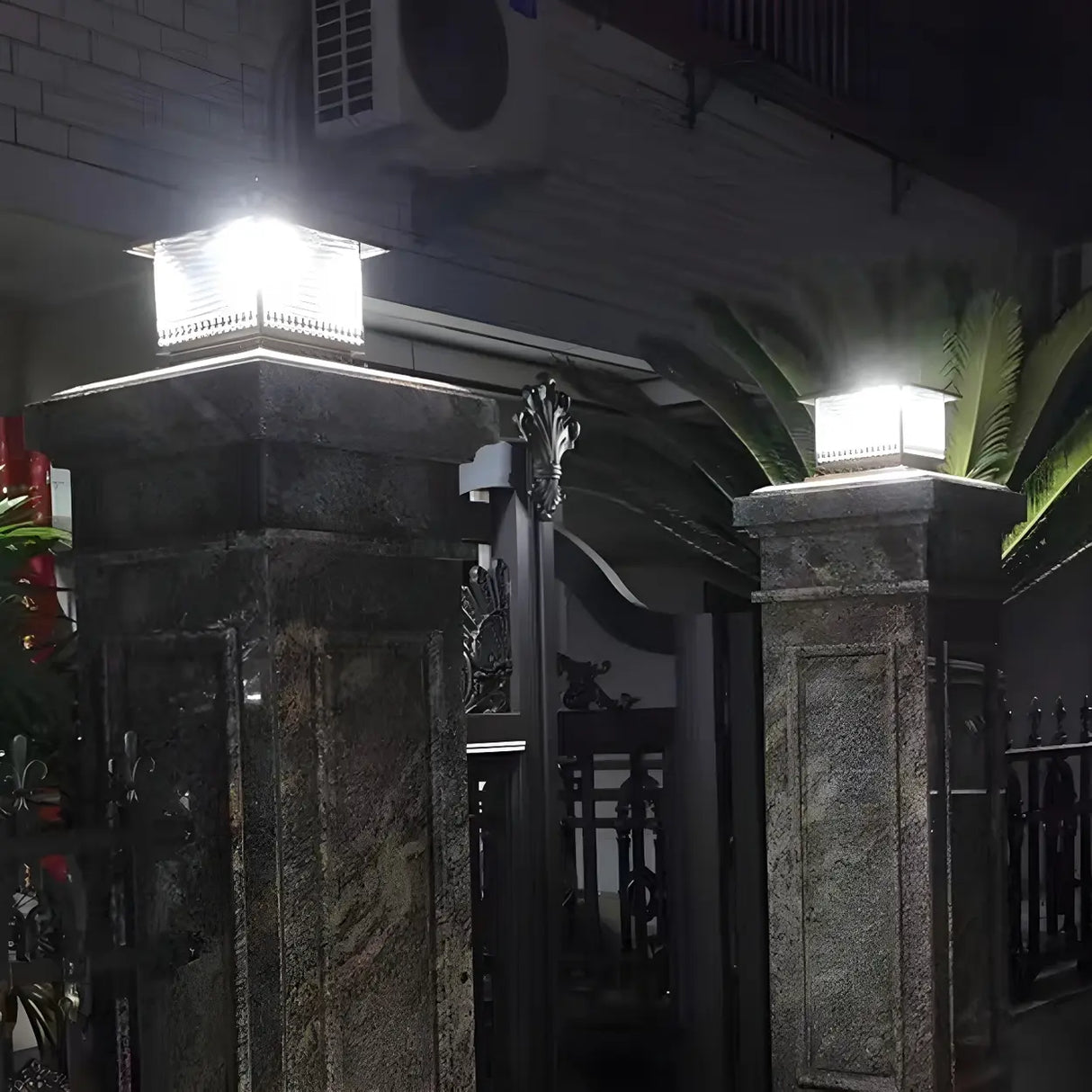 Vintage Square Glass Outdoor Metal Lantern Pillar Light Image - 13