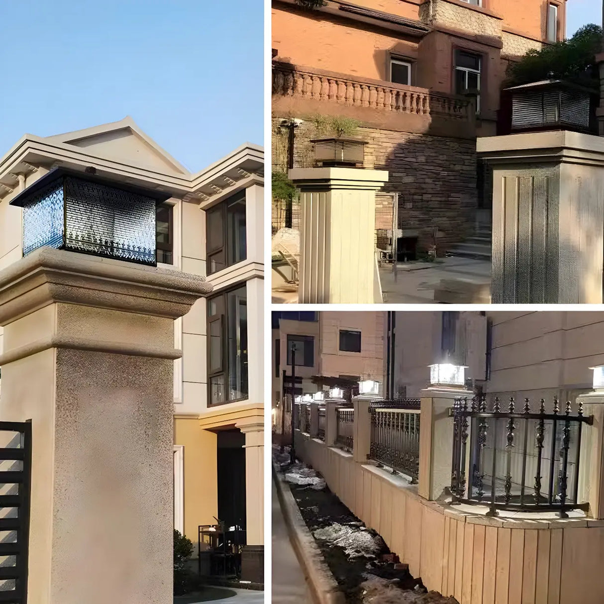 Vintage Square Glass Outdoor Metal Lantern Pillar Light Image - 15