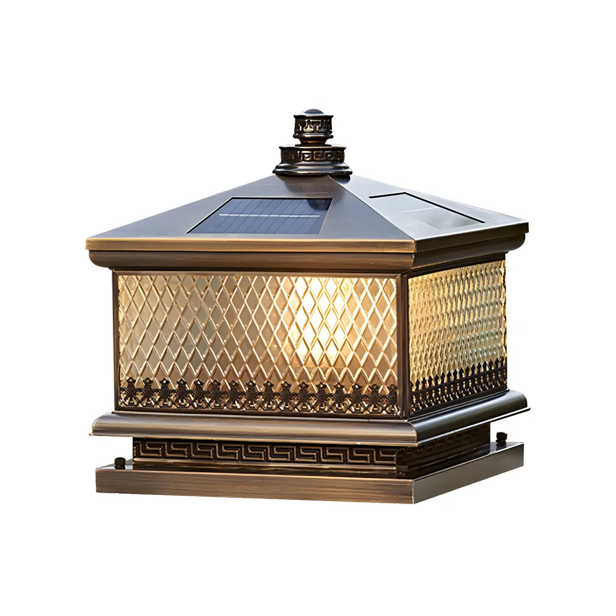 Vintage Square Glass Outdoor Metal Lantern Pillar Light Image - 5