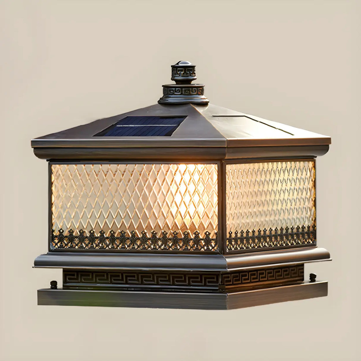 Vintage Square Glass Outdoor Metal Lantern Pillar Light Image - 6