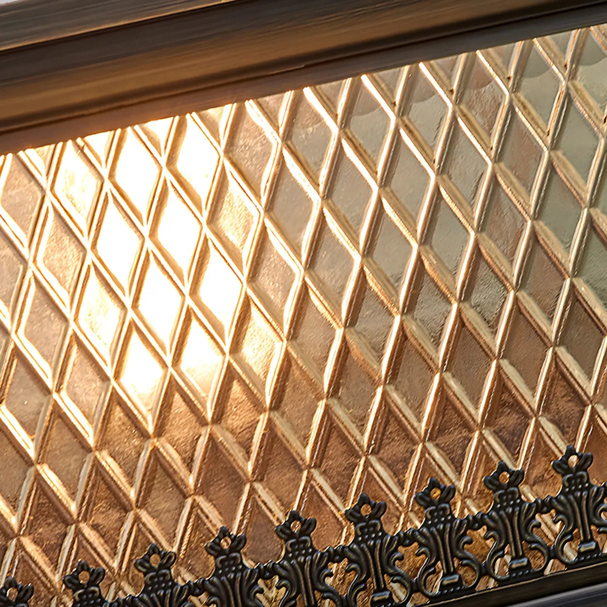 Vintage Square Glass Outdoor Metal Lantern Pillar Light Image - 7