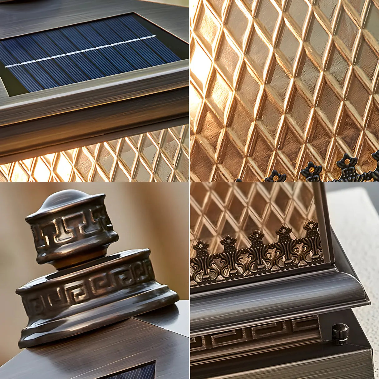 Vintage Square Glass Outdoor Metal Lantern Pillar Light Image - 8