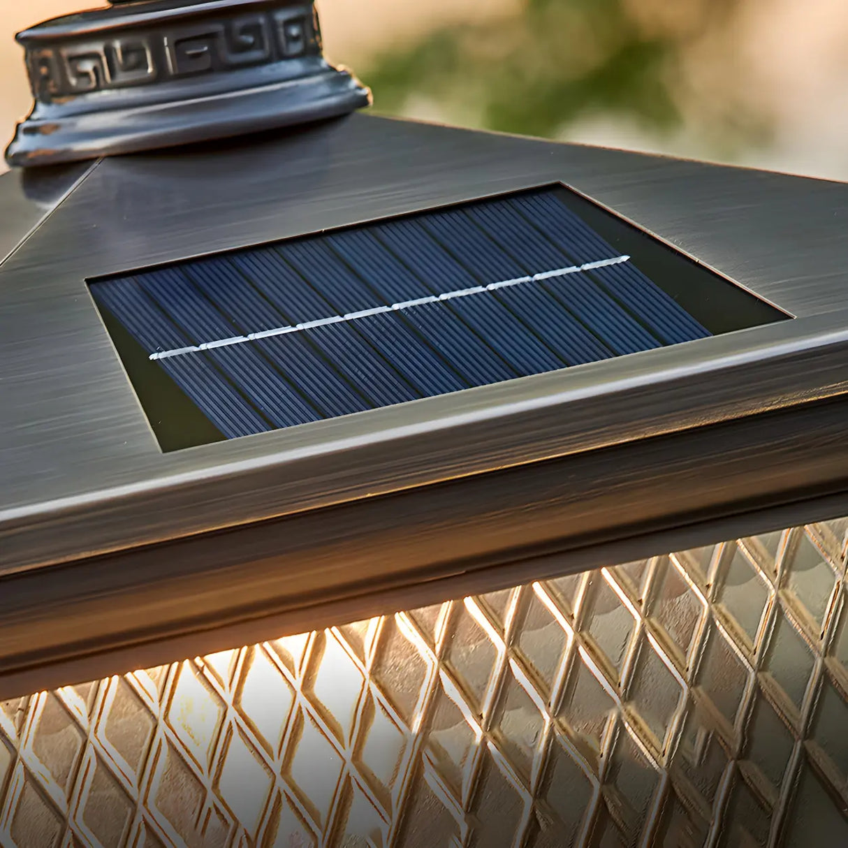 Vintage Square Glass Outdoor Metal Lantern Pillar Light Image - 9