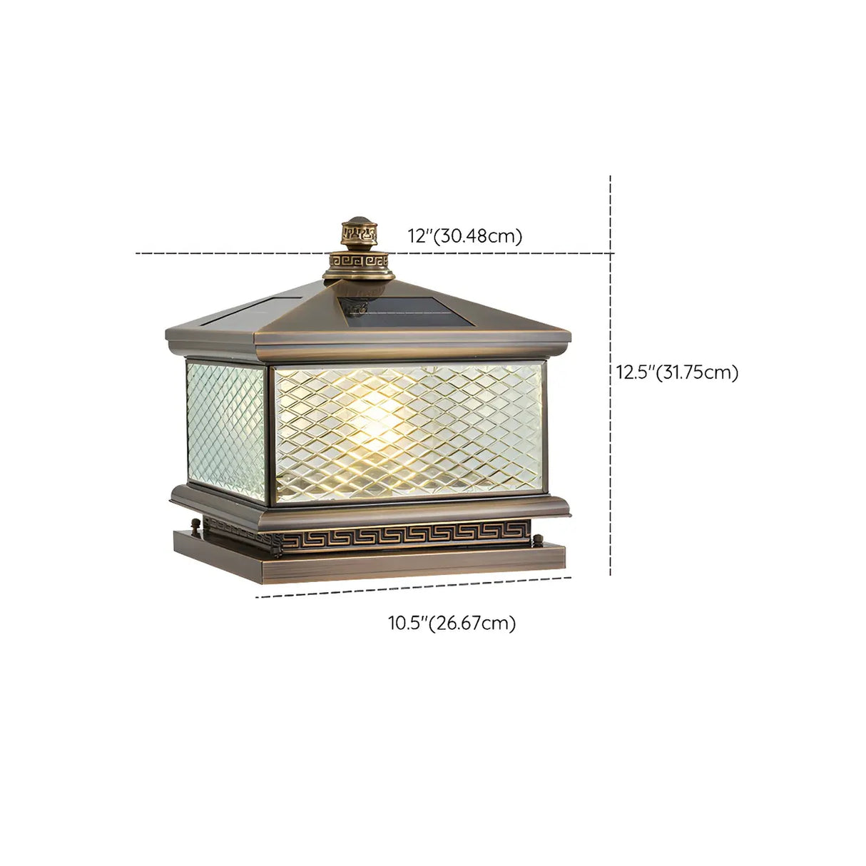 Vintage Square Glass Solar Lantern Bronze Outdoor Lamp Image - 14