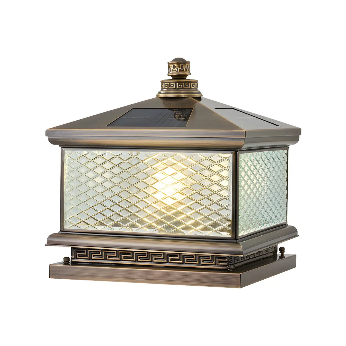 Vintage Square Glass Solar Lantern Bronze Outdoor Lamp Image - 5