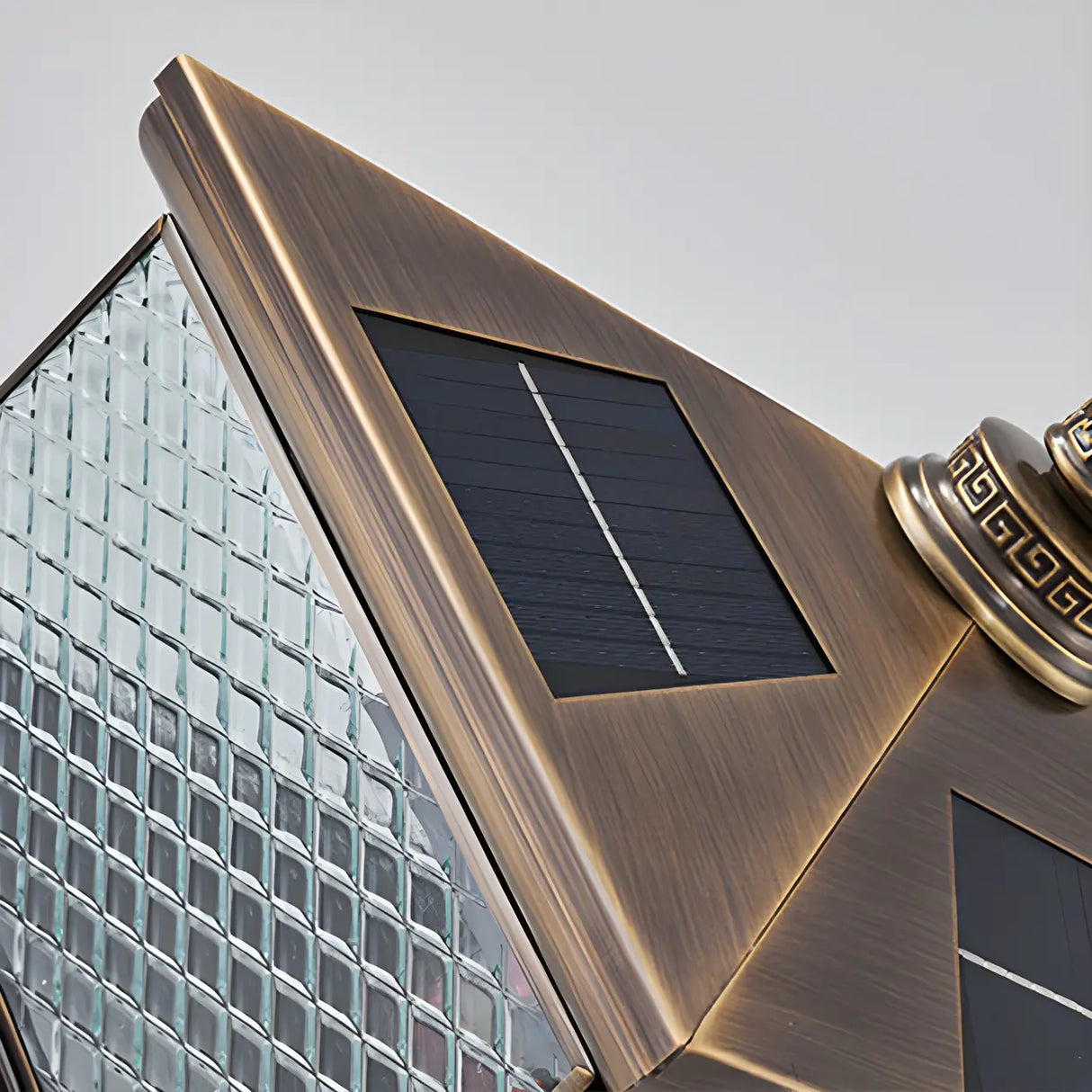 Vintage Square Glass Solar Lantern Bronze Outdoor Lamp Image - 6