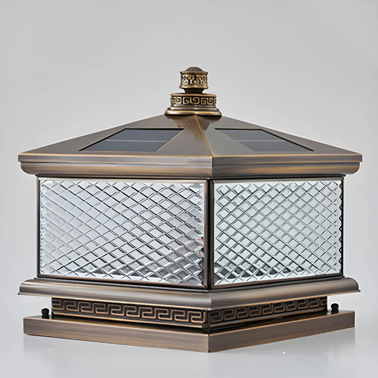 Vintage Square Glass Solar Lantern Bronze Outdoor Lamp Image - 9