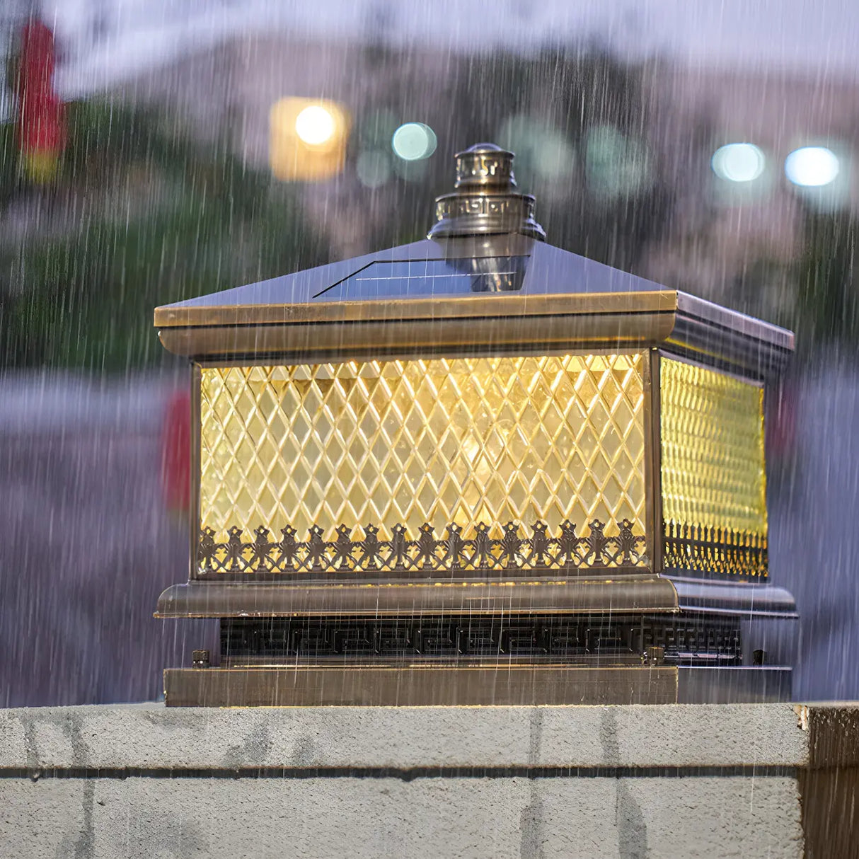 Vintage Square Metal Outdoor Post Table Lamp Bronze Image - 13