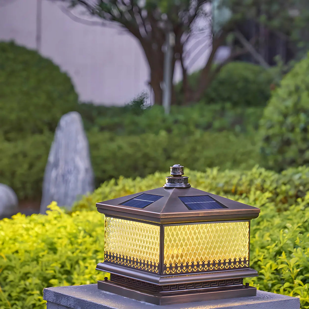 Vintage Square Metal Outdoor Post Table Lamp Bronze Image - 14