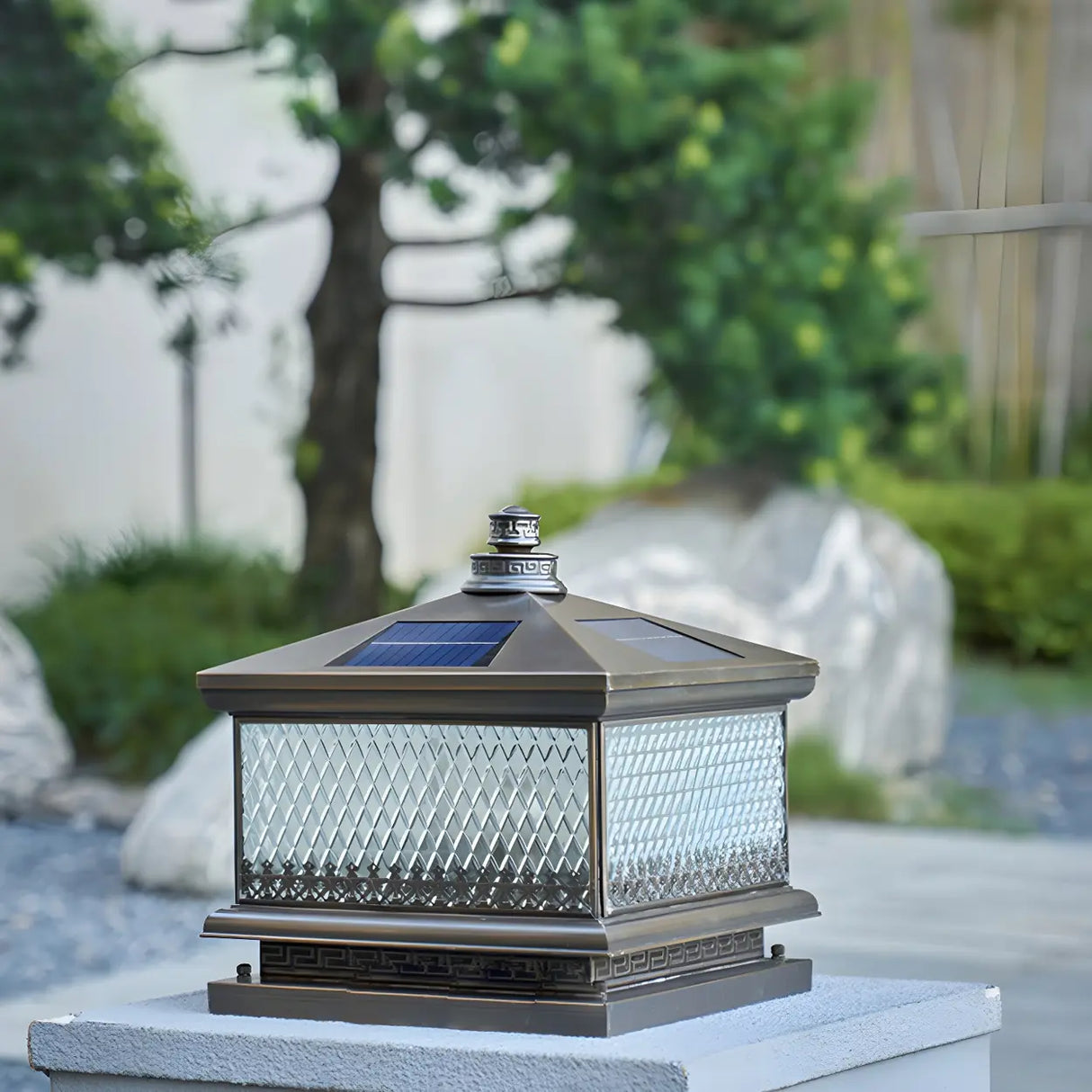 Vintage Square Metal Outdoor Post Table Lamp Bronze Image - 15