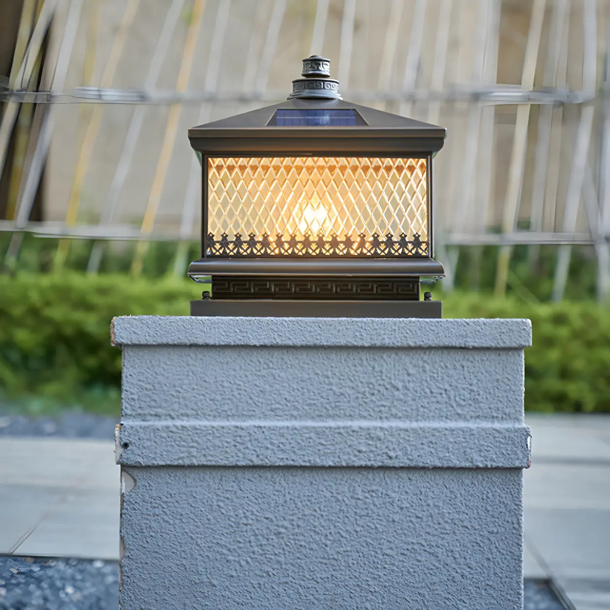 Vintage Square Metal Outdoor Post Table Lamp Bronze Image - 3