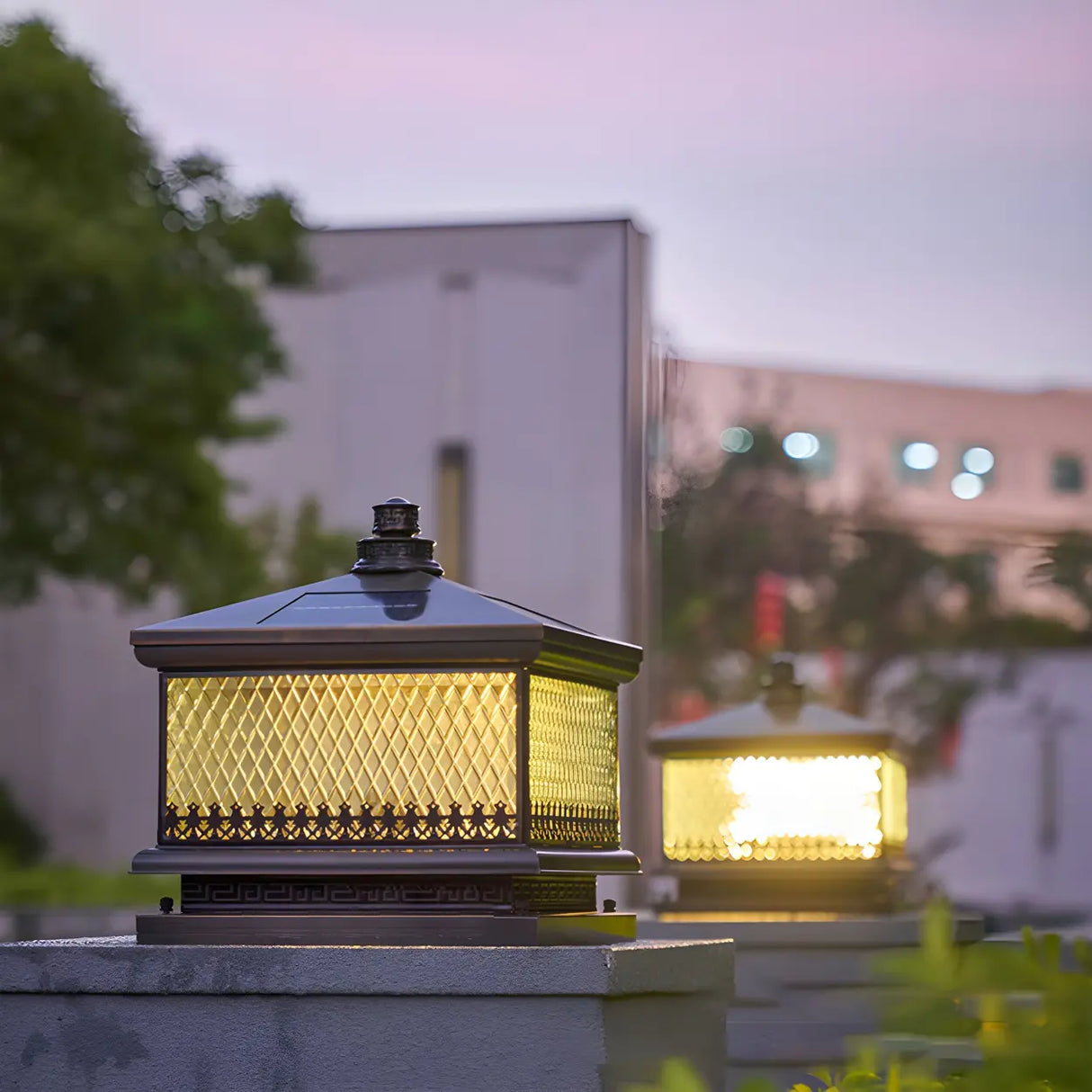 Vintage Square Metal Outdoor Post Table Lamp Bronze Image - 4