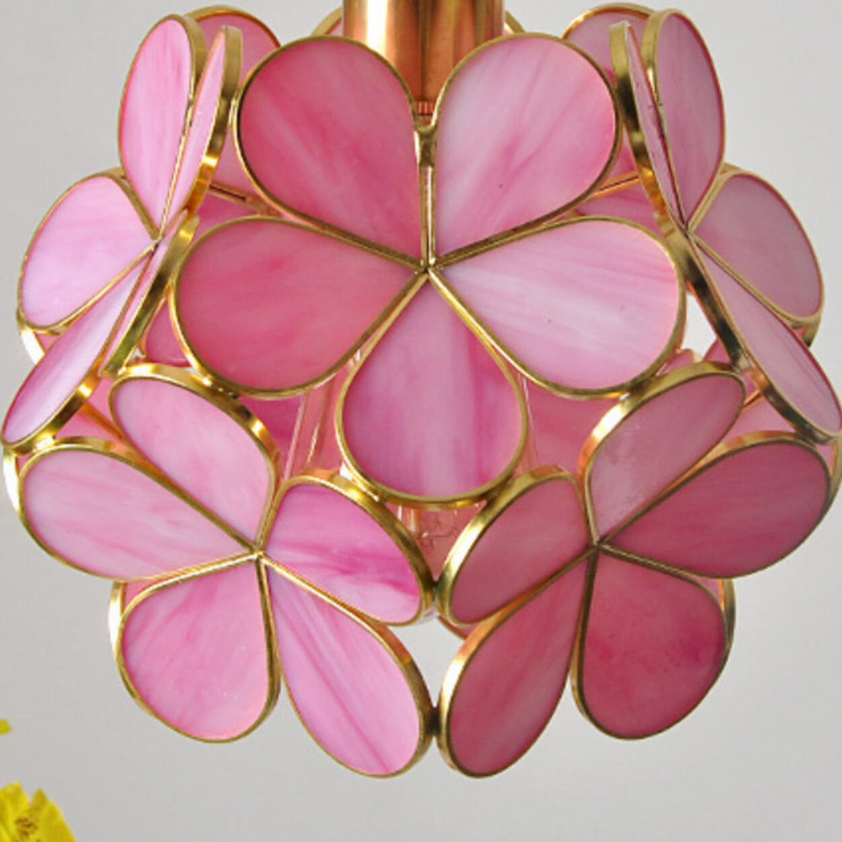 Vintage Stained Glass Green Floral Ball Pendant Light Image - 10