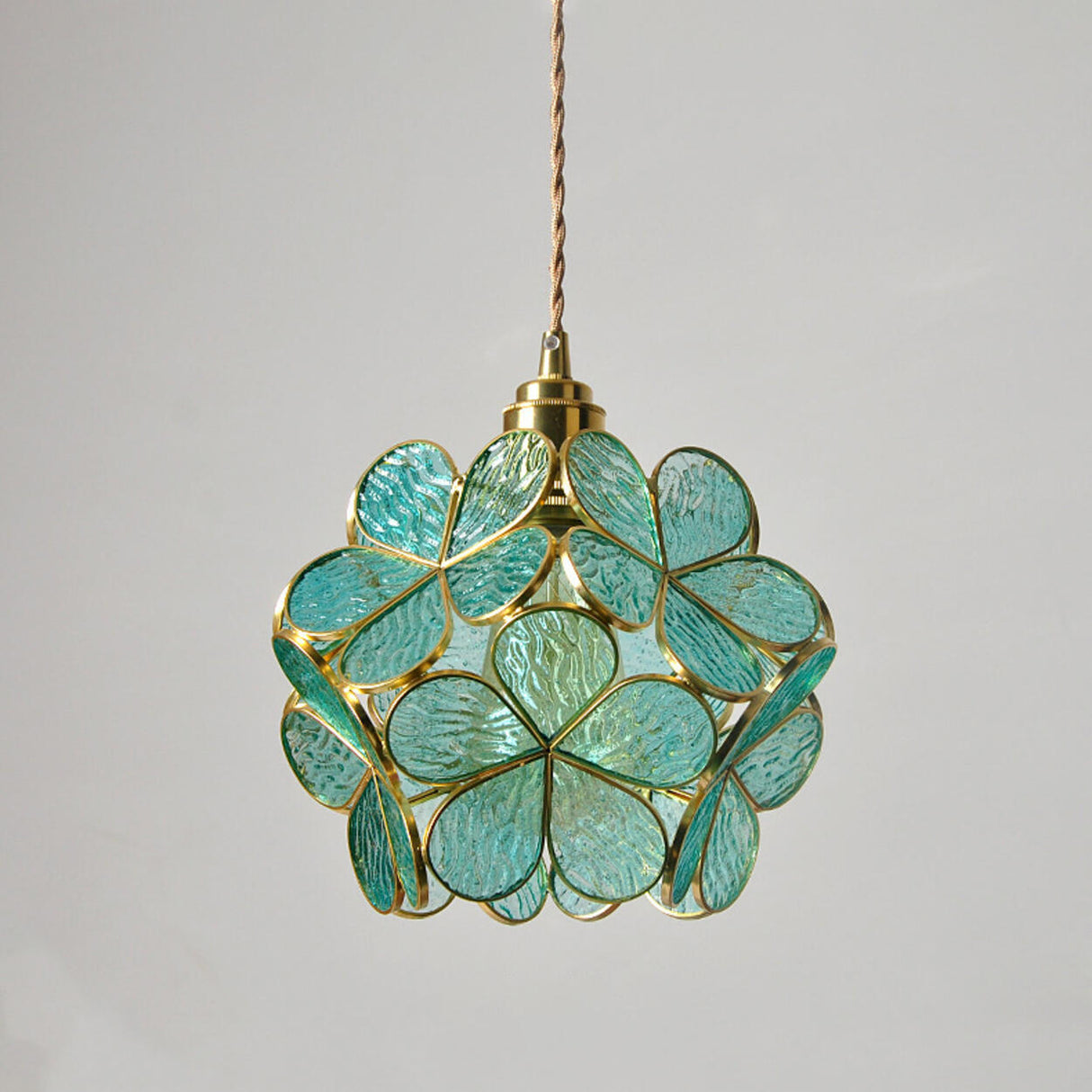 Vintage Stained Glass Green Floral Ball Pendant Light Image - 4