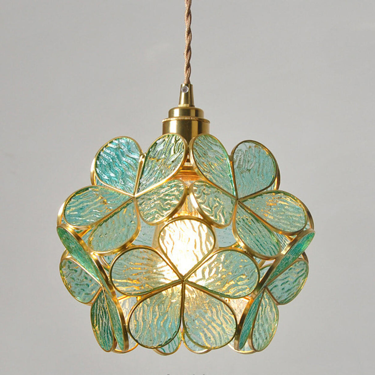 Vintage Stained Glass Green Floral Ball Pendant Light Image - 9