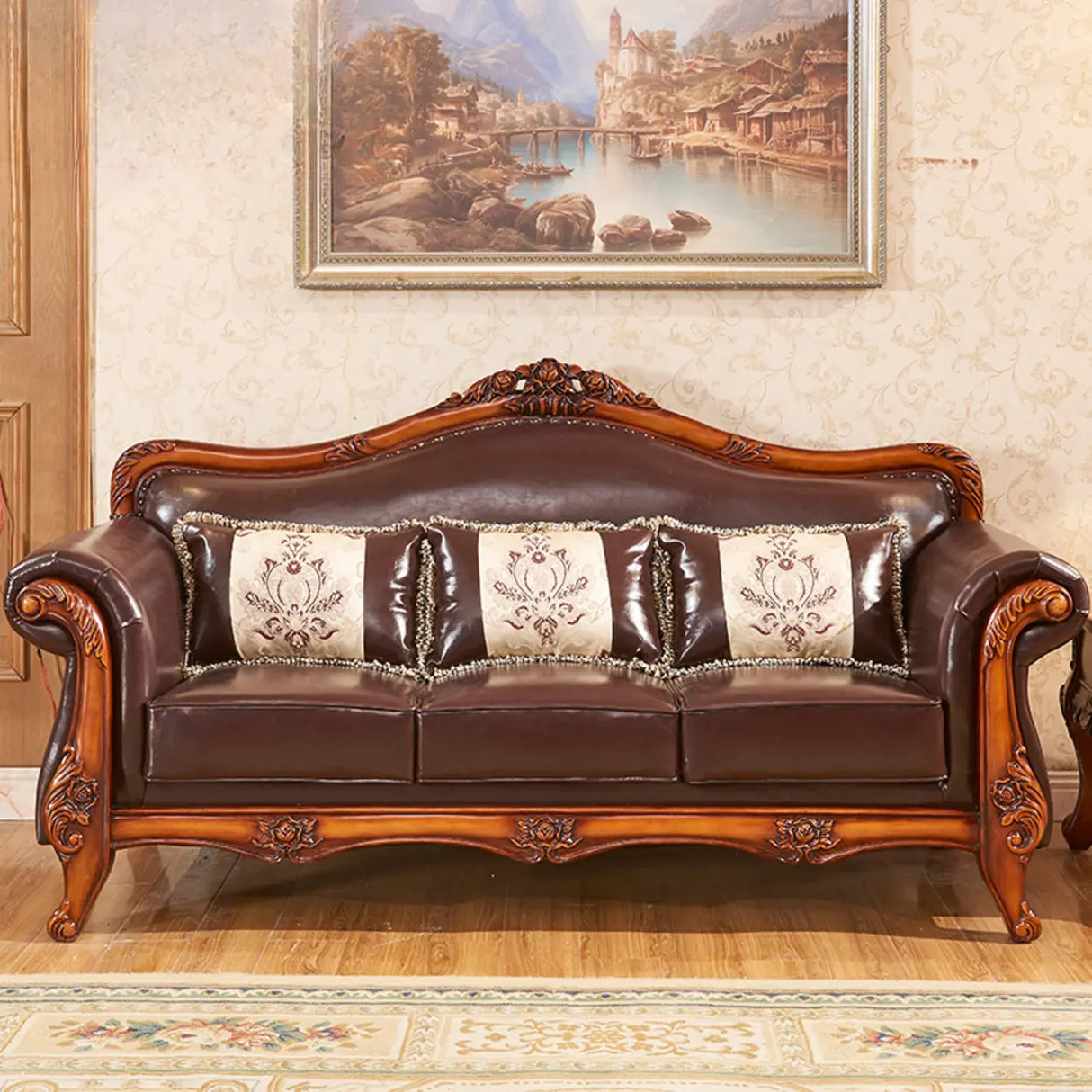 Vintage Tear Resistant Oiled Leather Flared Arm Sofa Image - 5