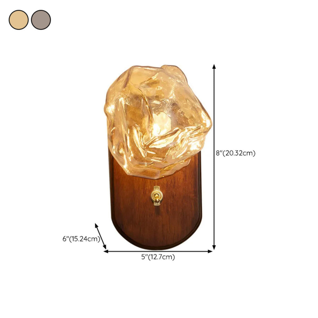 Vintage Textured Glass Shade Brown Wood Wall Sconce