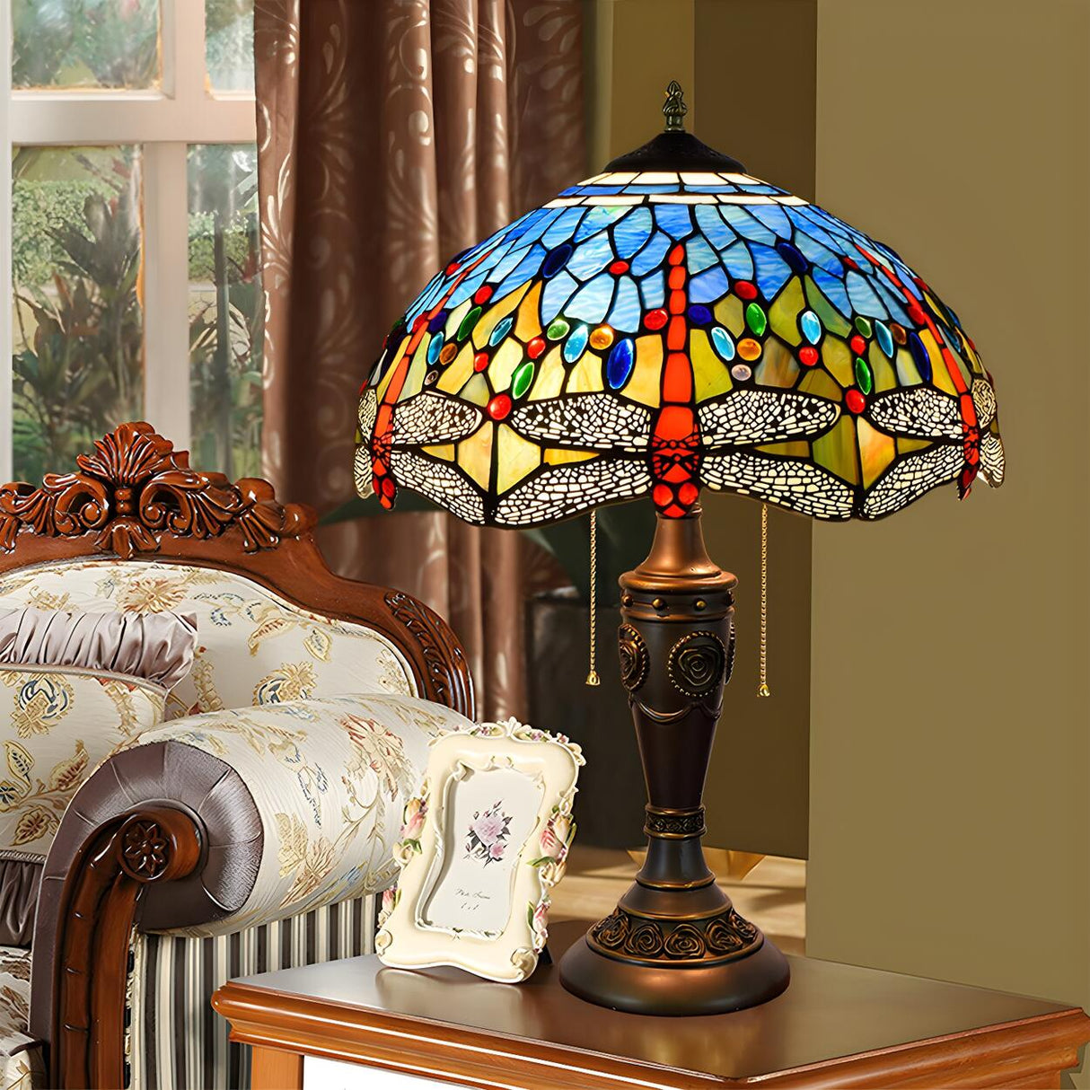 Vintage Tiffany Dome Stained Glass Shade Table Lamp Image - 12